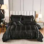 Satin Comforter Set with Sheet Set Queen 8 Pieces Silk Like Black Bedding Com...