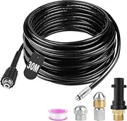 Pipe Cleaning Hose 30 m 180 Bar 60 °C Pipe Cleaning Set Drain Cleaner Hose with Nozzles Rigid + Rotating, Adapter for Kärcher K2 K3 K4 K5 K6 K7 Pressure Washer