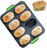 RoseFlower Silicone Bread Tin for Baking, Non-Stick Loaf Tin Silicone Baguette Baking Tray with Handle for Baking Loaves, French Breads, Breadstick, Bread Rolls (8 Grid, Grey)