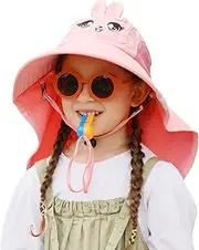[REACLOUD] Kids Sun Hat UPF 50+ Protection Hat Boy Girl Sun Hat with Sunglasses Summer Beach Play Hats Wide Brim Beach Hats Mesh and Adjustable Chin Strap for Girls 3-10 Years
