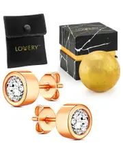 Lovery 14K Rose-Plated Synthetic Diamond Earring Set with Pouch, Bath Bomb & Gift Box