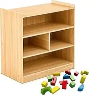 Wonderjune Mobile Block Storage Cart, Classroom Furniture Large Wood Shelves Toy Organizers with 4 Wheels Compartment Solid Wood Storage Cabinet for Playroom, Nursery, Classroom, Kindergarten