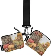 [XYMZR] Mini Zip Around Wristlet keychain Wallet Autumn Harvest Fair for Women Personalized Pattern Detachable Dual Pouch Wristlet Portable Wallet Phone Coin Purse, Multi-colored, One Size