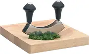 KitchenCraft Mezzaluna Chopper and Wooden Chopping Board, Stainless Steel Double Blade Knife/Wood, 2 Piece Set, Silver/Black