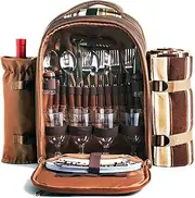 Hap Tim Picnic Backpack Bag for 4 Person with Cooler Compartment, Detachable Bottle/Wine Holder, Fleece Blanket, Plates and Cutlery Set Perfect for Outdoor, Sports, Hiking, Camping, BBQs(AU-3065)