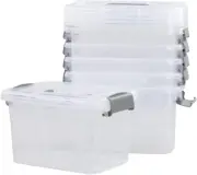 6-Pack Home Storage Bins, Plastic Container, Latching Box with Handle (Grey Hand