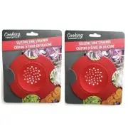 2-PC RED SILICONE SINK STRAINER COOKING CONCEPTS 4.5" WIDE 1" DEEP 2.5" OPENING