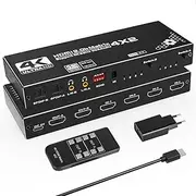 HDMI Matrix 4x2 - Tendak 4 in 2 Out HDMI Switch Matrix 4K @ 60Hz HDMI Splitter Switch + Optical SPDIF & 3.5 mm Stereo Audio Extractor Supports HDMI 2.0 HDCP 2.2 EDID HDR 3D with IR Remote Control