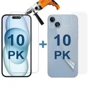 10Set Tempered Glass Screen Protector for Apple iPhone 15 PLUS Front + Back Film Bulk