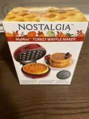 New Nostalgia Mini Turkey Waffle Maker NIB Non Stick Easy Clean 5”