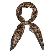 Leopard Print Pleated Rhombus Scarf Neck 98x45cm/38.58x17.72"(L*W) Black