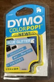 NEW DYMO COLORPOP Authentic Label Maker Tape D1 White Print On Blue Glitter