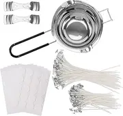 [NASHRIO] DIY Candle Making Kit - 400ML Melting Wax Pot, 12cm & 17cm Wicks, 3-Hole Wick Holders, 120 Stickers - Adults, Unisex, Craft Kit