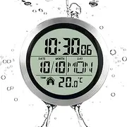 Lancoon Modern Waterproof Shower Clock with Non-Ticking, Powered by 5 Batteries 4 Suction Cups on The Back, Displays Time Temperature Date Weekday for Bathroom Study Room Bedroom