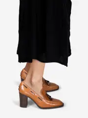 Brown Leather Loafer Pumps