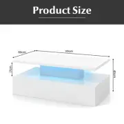 Modern 2-Tier Coffee Table with Adjustable LED Lights and Storage, White