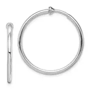 Sterling Silver Rh-Plated 2X28mm Non-Pierced Round Hoop Earrings