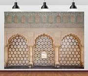 BELECO 10x8ft Fabric Indian Palace Backdrop Delicately Carved Stone, Latticed Screen Amber Palace Background Indian Theme Party Decorations Kids Adults Portrait Photoshoot Studio Props