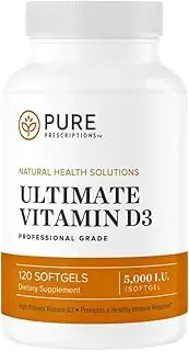 Pure Prescriptions Ultimate Vitamin D3 - 2000 IU - High Absorption Vitamin D Supplement to Promote Healthy Bones with Immune System & Cardiovascular Support - 60 Softgels - USA Made