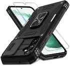 Samsung Galaxy S23 FE Black Case Shockproof Sliding Camera Cover Kickstand