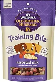 Old Mother Hubbard Wellness Training Bitz Assorted Mix Dog Biscuits, Natural, Training Treats, Three Flavors, Small Size, (8 Ounce Bag)