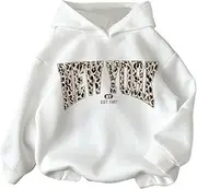 [SOLY HUX] Girl's Graphic Hoodies Letter Leopard Print Long Sleeve Hooded Sweatshirt Casual Pullover Tops