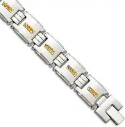 [JewelryWeb] Stainless Steel Fold over Polished With 14k Gold Sparkle Cut Link Bracelet 8 Inch-Link-Bracelet for Women