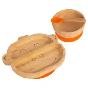 3pc Tiny Dining Orange Bamboo Monkey Baby Feeding Set with Suction Cup