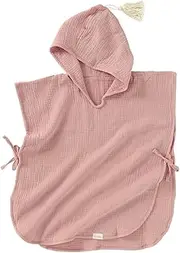 Blumie Kids 100% Organic Cotton Hooded Bath and Beach Towel Poncho for Toddler Girls and Boys 2-5 yrs (Dusty Pink)
