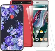 Purple Flowers Pattern Case Compatible with Infinix Zero 5 X603 + [2 Pack] Screen Protector Tempered Glass, Shockproof Case Cover for Infinix Zero 5 Pro X603B (5.98 inch)