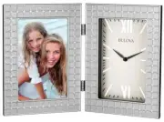 *BRAND NEW* Bulova Silver 4x6 Picture Frame & Desk Clock B6213