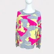Pure Amici NWT women’s Cashmere pink Camo Print Sweater Top Luxury Brand Size L