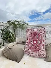 [Peel Forest] Bali Style Pink Floral Blanket Rugs Vanlife Boho Bed Throws Cotton Sofa Bed Throws Yoga Beach Deck Chair Villas (50"X60")……