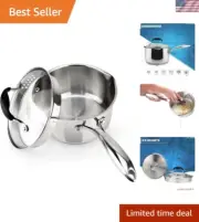 Stainless Steel Saucepan with Glass Strainer Lid, Two Side Spouts for Easy Po...