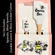 4 Piece Set THE BAKE SHOP Spatulas Cookie Cutter Set Queen Bee & Mini Bee Cookie