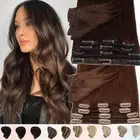 Brown 100% Remy Human Hair Extensions Clip In Real Soft Weft Full Head Clearance