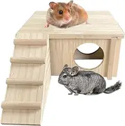 Hamster Home, Wooden Fun Slide House, Habitats Decor with Climbing Ladder, Cage Accessories for Interactive Foraging Setup