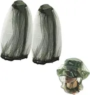 2 Pcs Mosquito Head Net Mesh,Face Neck Fly Netting Hood from Insect Bugs Gnats Bee Noseeums Screen Net for Any Outdoor Lover,Camping/Hiking/Fishing,Fits Most Sizes of Hats Caps, Green, 1