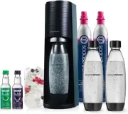 Terra Sparkling Water Maker Bundle (Black), with CO2, DWS Bottles, and Bubly Dro