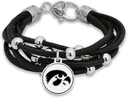 Iowa Hawkeyes Leather Strand Bracelet with Logo and Lobster Clasp