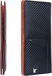 [Alldaily] Bifold Slim Long Wallet for Men RFID-Blocking Thin Card Holder with ID Window, Black and Orange