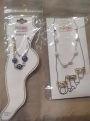 Evil Eye and Pearl Anklet plus Toe Rings Gold Color, Set of 2