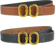 [Giomos] Skinny Leather Belt for Women with Gold Buckle – 2-in-1 Reversible Belt for Dresses, Jeans & Pants