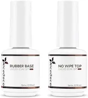 [Nicedeco] Rubber Base and No Wipe Top Coat Set 2 Pcs 15ml Gel Nail Polish Soak Off LED U V Gel Nail Kit Cruelty-free & Vegan