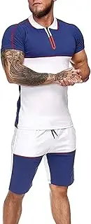 FOCCAR Men's Shirt Sets Short, Fashion Casual Short Sleeve Suit, Two Piece Outfits, Beach Yoga Shorts Pants Outfits, Fashion Casual Short Sleeve Suit