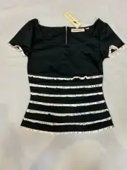 ATTICUS LADIES BLOUSE TOP WITH FRILL AND SHORT SLEEVE