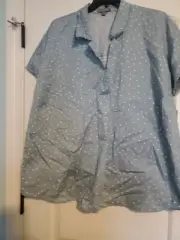 Blue And White Dot Pearl And Petals Tops Sz 2X