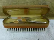 Vtg Mens Combined Brush & Manicure Set Zip Storage Aboriginal Art Leather Case