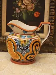 DERUTA POTTERY LEMON GREEN PEACOCK FEATHERS PITCHER 1 LITRE E CAPACITY