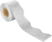 Perfk Glitter Classroom Borders, Shiny Decorative Bulletin Board Trim for Chalkboard Blackboard Decoration, Silver